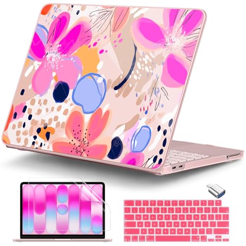 DONGKE Compatible with MacBook Neo 13 Inch Case 2026 A3404 A18 Pro chip & Touch ID, Plastic Hard Shell with Keyboard Cover, Screen Protector & Dust Plugs, Floral Artistic - color: Floral Artistic