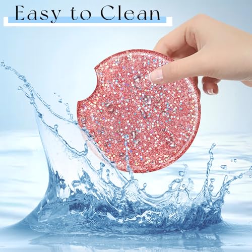 Swooflia Flower Car Cup Holder Coasters for Women - 2.75 Inch Cute Resin Clear Automotive Drink Cupholder Insert Car Accessories 2 Pack Bling Pink - color: Bling Pink