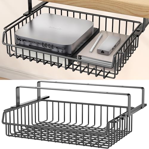 ENONCI Under Desk Drawer, Slide Out Design,No Drill Metal Under Desk Cable Management, Under Table Storage Shelf Tray Basket Under Table Drawer Organizer for Office, Home, Workspace, Cabinet - color: Black