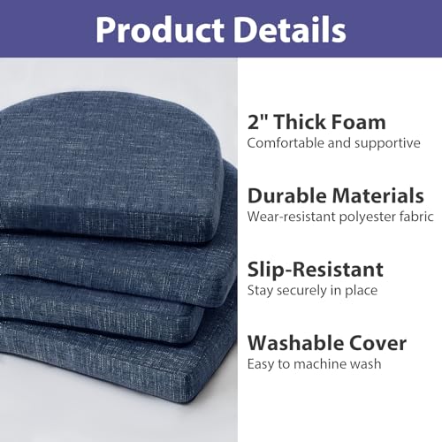 IPYNBAP Chair Cushions for Dining Chairs, Kitchen Chair Cushions, 16'' x 16'' x 2'', Non Slip Indoor Seat Cushions, Chair Pads for Dining Chairs with Ties & Removable Cover, Set of 6, Navy - color: Navy, size: 6 Count(Pack of 1)