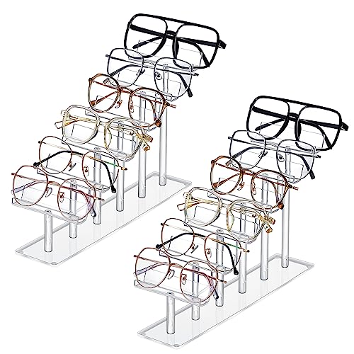 Sintuff 2 Pcs Eyeglasses Display Stand Acrylic Sunglasses Holder Clear Sunglass Organizer Frame Eyewear Glasses Stand for Glasses Shop Home Storage (6 Tiers) - color: Clear, style: 6 Tiers