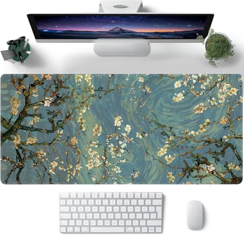 Almond Blossoms Large Mouse Pad,Gaming Keyboard Desk Pad,Extended Mouse Mat Non-Slip Rubber Base with Stitched Edges for Office Game Home XXL 35.4"x15.7" - color: Almond Blossoms, size: 35.4L x 15.7W inches