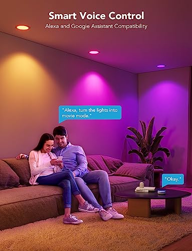 Govee Smart Recessed Lighting 4 Inch, Wi-Fi Bluetooth Direct Connect RGBWW LED Downlight, 65 Scene Mode, Work with Alexa & Google Assistant, LED Recessed Lighting with Junction Box, 850 Lumen, 4 Pack - size: 4 Inch