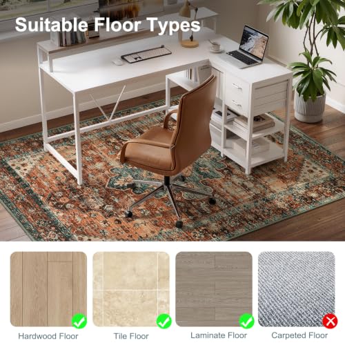 Anidaroel Office Chair Mat for Hardwood Floor/Tile Floor, 48"x60" Desk Chair Mat for Hard Floors, Under Desk Rug Protector for Rolling Computer Gaming Chairs, Anti Slip Machine Wash Low Pile Carpet - color: Brick Red/Dull Teal, size: 48"x60"