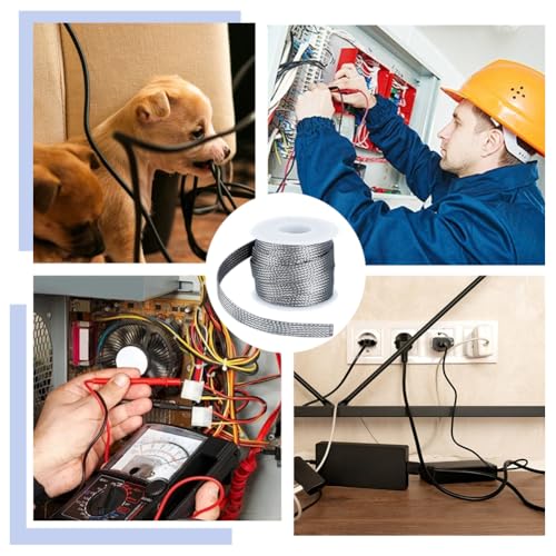 UNICRAFTALE 16.4ft 0.39" W Braided Sleeving Braid Stainless Steel Cable Wire Shielding Sleeve Ground Straps Protection Flat Metal Mesh Flexible Expandable Scalable Ribbon Wire for Protect Cable - size: 5m x 10mm