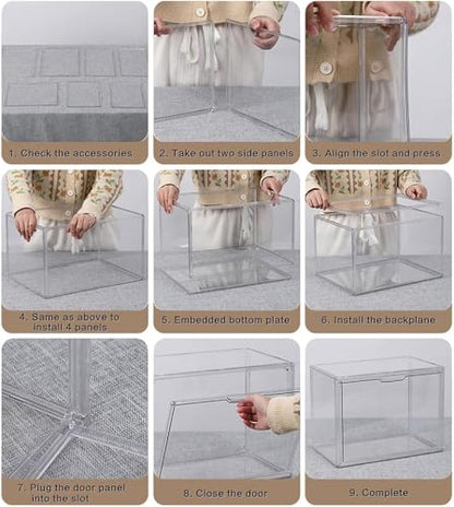 GUDEMAY Large Clear Stackable Acrylic Storage Bins with Door, Dustproof Figure Collectibles Display Case, Football & Motorcycle Helmet Showcase, Basketball, Sports Memorabilia Organizer (XL, Count, 3) - size: XL
