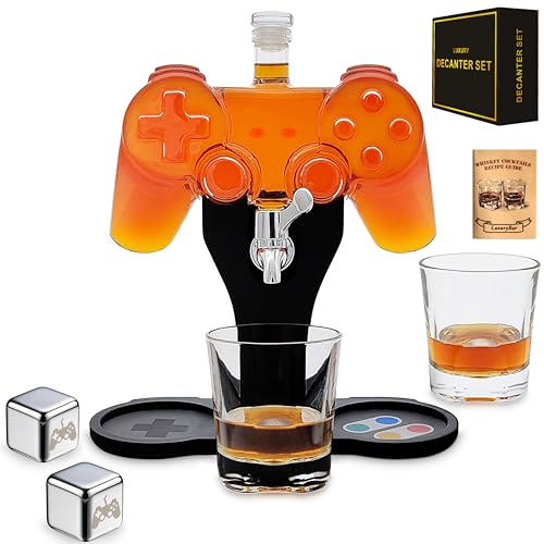 Game Whiskey Decanter Set,28oz Whiskey Decanter Sets for Men with Spout Game IceCube Gamer Tray,Liquor Dispenser Tequila Bourbon Gifts for Men Gamer Gifts for Boyfriend Him Husband Dad Brother Guy