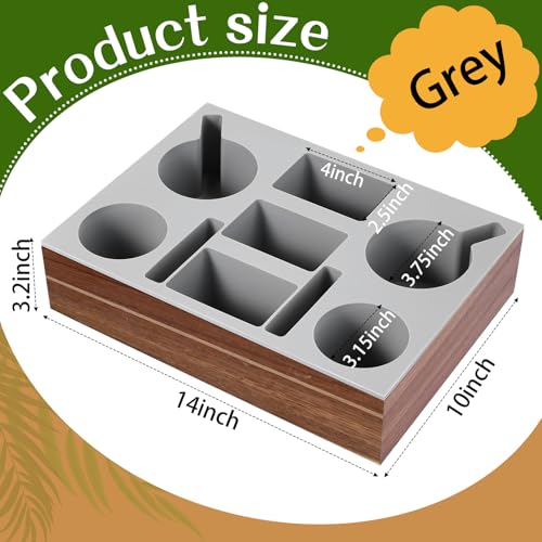 Yerliker Couch Cup Holder Tray, Silicone Lining Couch Caddy Waterproof Anti-spill Sofa Cup Holder for Bed Car Seat Organizer, Hold Mugs, Drinks, Snacks, Phones, Remotes(Rectangle,Grey,Acacia) - color: Grey, size: Acacia