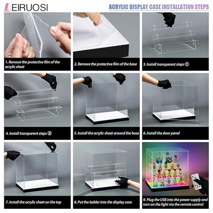 Acrylic Display Case with RGBW LED Light, 5 Tier Clear Display Box, Dustproof Display Cabinet Shelf for Action Figures and Collectibles, Mini Toys, Assembly Showcase (11.81x11.02x12.99in) - size: 5 Tier 11.81x11.02x12.99in