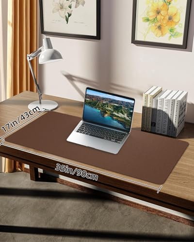 PULeather Non-Slip Desk Mat, Large Mouse Pad & Laptop Desk Pad - Waterproof Writing Pad for Office & Home (Brown, 35.4" x 17") - color: Brown, size: 35.4" x 17"