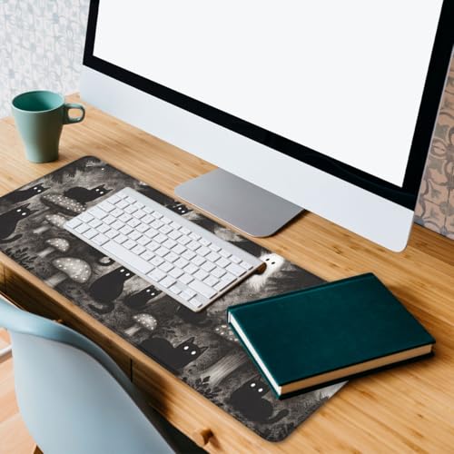 Black Cat Gaming Mouse Pad Ghost Forest Large Desk Mat Waterproof Stitched Edges Rubber Base Non-Slip Deskmap Computer Keyboard Mat Office Computer Keyboard Laptop 31.5"x11.8" - color: Black Cat