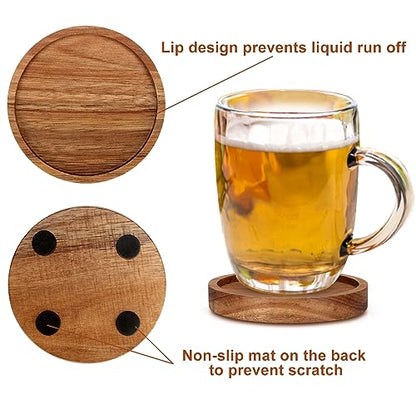 4 Pcs Farmhouse Wooden Coasters with Holder Cute Wood Drink Coaster Set Outdoor Beer Costers Home Decoration Coffee Table Decor Gift Cup Coaster Bar Kitchen Dining Table Accessories Modern Coasters - style: 4 Pcs Round