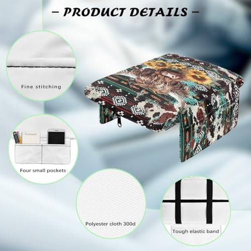 Wanyint Aztec Highland Cow Sunflower Car Center Console Cover Soft Armrest Cover Protector Wear-Resistant Non-Slip Middle Console Pad Protective Cover for Car Storage Box Universal Fit - color: Aztec Highland Cow Sunflower