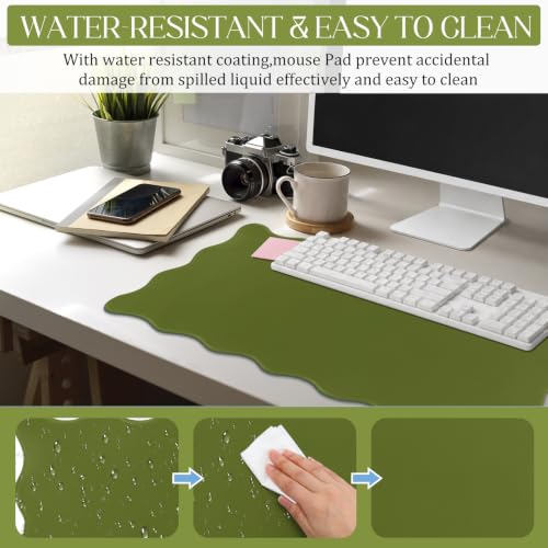 Hahafelt Scalloped Desk Mat Large Desk Pad Cute Coquette Table Mat Back to School Preppy Table Make up Pad Nonslip Graduation Gift with Stitching Waterproof Gaming(Dark Green,31.5 x 15.8 Inches) - color: Dark Green, size: 31.5 x 15.8 Inches
