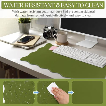 Hahafelt Scalloped Desk Mat Large Desk Pad Cute Coquette Table Mat Back to School Preppy Table Make up Pad Nonslip Graduation Gift with Stitching Waterproof Gaming(Dark Green,31.5 x 15.8 Inches) - color: Dark Green, size: 31.5 x 15.8 Inches