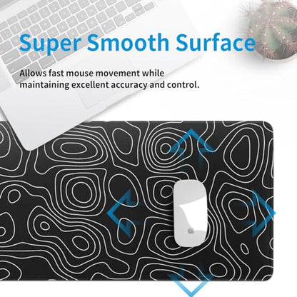 Black Topography Contour Gaming Mouse Pad Large Anime Topographic Map Mousepad Extended Mouse Pad Gaming Big Desk Pad Keyboard Pad with Stitched Edge Non-Slip Rubber Base - color: Black Topographic Map 01