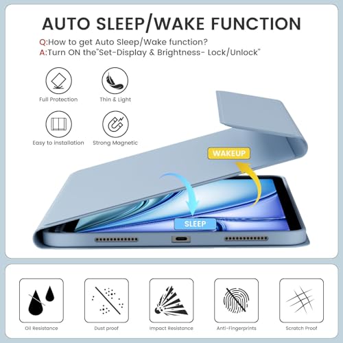 Case with Keyboard for iPad Air 11 Inch M4/M3/M2, Sky Blue | for iPad Air 5th/4th Generation 10.9 Inch, Magnetic Detachable Bluetooth Keyboard Cover with Pencil Holder, Auto Sleep/Wake - color: Sky Blue