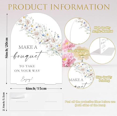 Make a Bouquet Sign Arch Acrylic Wedding Sign, Flower Bar Supplies, Wild Flower Bridal Shower Decorations, 6x8" Floral Table Signs for Wedding Reception Bachelorette Engagement Party Decor - color: Make a Bouquet