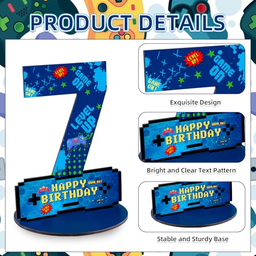 Video Game Birthday Party Decorations, Video Game Birthday Number Sign Centerpiece, 7th Table Topper Wooden Centerpiece for Gaming Theme 7th Birthday Supplies (7th) - style: 7th