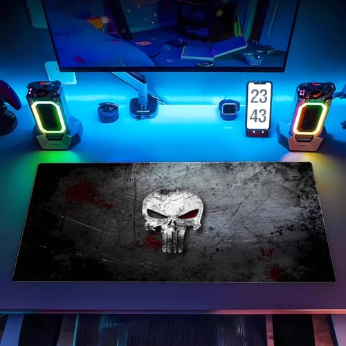 Extended Gaming Mouse Pad XL Cool Skull Desk Pad Mat 31.5x15.7in 31.5x15.7 | Heavy-duty 3mm thick XL desk mat with an artistic cool skull print and anti-slip rubber base for work or gaming. - color: Cool Skull