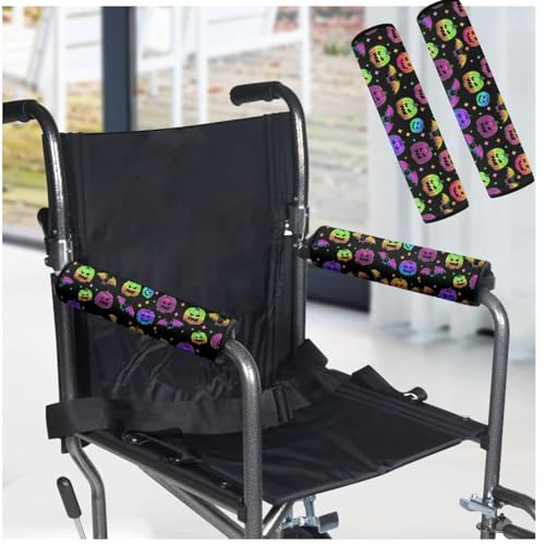 Wheelchair Armrest Pads Colorful Funny Face Pumpkin Wheelchair Accessories Chair Arm Pads Universal for Wheelchair Armrests Halloween Decorations - color: Colorful Funny Face Pumpkin
