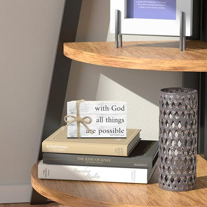 Mini Decorative Books For Home Decor, Small Christian Table Faux Wood Book Stack Decor, With God All Things Are Possible Bible Stacked Book Decor, Stack Display Book For Shelf, Three Pieces -A(02) - style: Farmhouse