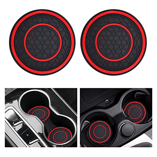 2 PCS Car Cup Holder Coaster,Car Coasters Cup Mats,2.75 Inch Universal Car Cup Coasters,Non-Slip Anti Dust Mats Cup Holder Insert Coaster, Suitable for Most Car Interior (Red) - color: Red