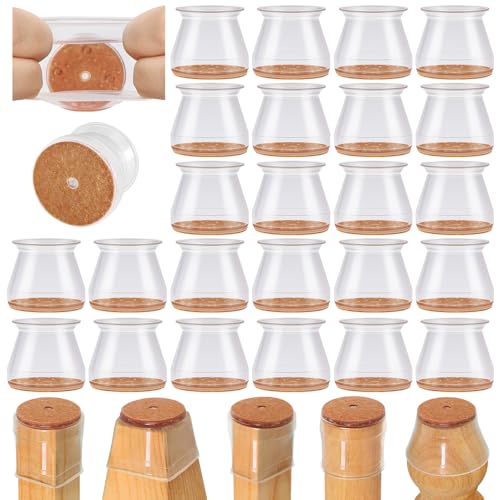 VIUME 24 Pcs Chair Leg Floor Protectors for Hardwood Floors Silicone Covers Felt Pads Furniture Leg Caps Anti-Scratch Reduce Noise Fit (15/16" to 1-5/16") - color: Clear-24pcs, size: Universal S
