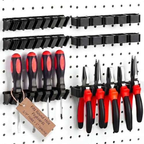 Junkin 6 Pcs Pegboard Screwdriver Holder and Pliers Organizer Set, Pegboard Tool Storage Rack, Peg Board Organizer Accessories for Garage Workshop Storage, Tool Display Hooks for Shop Store (Black) - color: Black