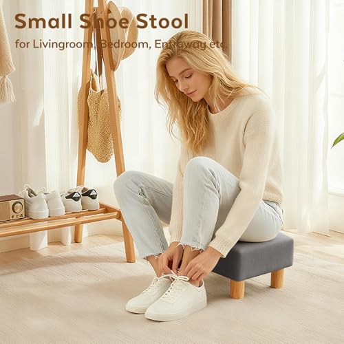 Small Foot Stool Ottoman, Linen Footstool Ottoman Foot Rest for Couch, Rectangle Footstools and Ottomans Small for Living Room, Entryway and Bedroom (Gray) - color: Gray (Linen)