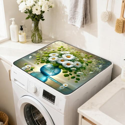 Nuxovilar Daisy Bouquet Dryer Cover for the Top, Non-slip Washer & Dryer Protector, 23.62"x19.68" Dust-proof Washing Machine Mat, Diatom Mud Polyester Top Pad for Laundry Room - color: YYE00283-B