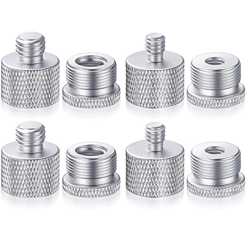 Moxweyeni 8 Pcs Mic Stand Adapter 5/8 Female to 3/8 Male, 3/8 Female to 5/8 Male, 5/8 to 1/4 and 1/4 to 5/8 Screw Mic Thread Adapter Set for Microphone(Silver) - color: Silver