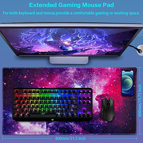 Canjoy Gaming Mouse Pad, Large Extended Mouse Pad Big Computer Mousepad for Home Office Gaming Work 31.5x15.7inch - color: Purple-Galaxy