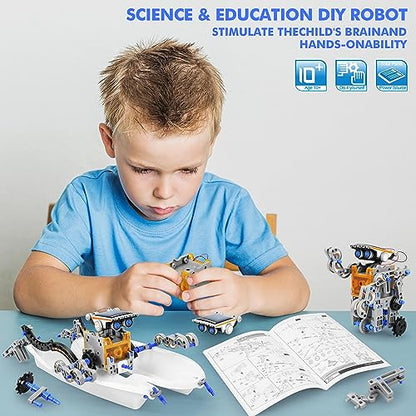 Bottleboom STEM 13-in-1 Education Solar Power Robots Toys for Boys Age 8-12, Educational Toy Science Kits for Kids Experiment Robotics Set Birthday Gifts for 8 9 10 11 12 Years Old - color: Blue Gray