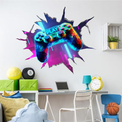YIMEHDAN Large 3D Game Wall Decals (35.8”x32.4”), Gaming Break Through The Wall Vinyl Wall Stickers for Game Lover, Removable Video Games Artwork for Boys Playroom Bedroom Decor - style: game2