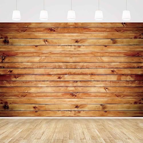 10x8FT Polyester Rustic Wooden Board Backdrop Vintage Natural Brown Wood Photography Background Supplies for Birthday Party Banner Baby Shower Photo Booth Props Cake Table Decoration - size: 10x8FT