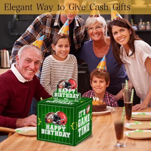 ChillHui Football Birthday Money Gift Boxes for Cash, Sports Football Birthday Money Pull Box for Boys Girls - color: Green Football
