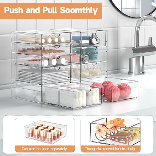 Makeup Drawer Storage Organizer with 16 Drawers, 4 Set Acrylic Office Desk Organization and Storage, Dustproof Drawer Organizer for Makeup, Office, Countertop, Jewelry, Pen, Desktop, Bathroom, Bedroom - size: 16 Drawers