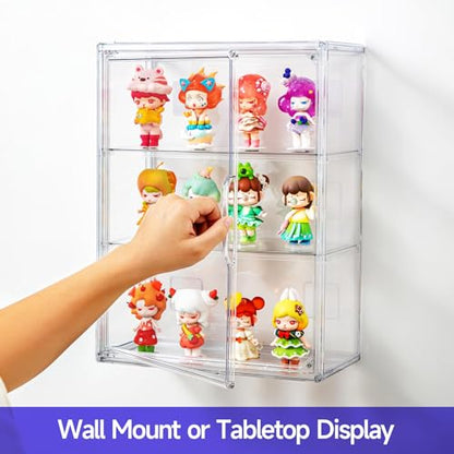 Clear Display Case for Figures with Magnetic Door, Acrylic Display Cases for Collectibles, 3Tiers Acrylic Storage Organizers Box, Desktop or Wall-Mounted Showcase for Collectibles Action Figure (1)