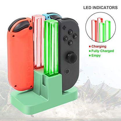 FastSnail Charging Dock Compatible with Nintendo Switch for Joy Con & OLED Model Controller with Lamppost LED Indication, Charger Stand Station Compatible with Joy Cons with Charging Cable (Green) - color: Green, size: 6.2/7.0 inch