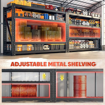 Bepatio 9400LBS Garage Shelving Heavy Duty,68'W Storage Shelves,Large Industrial Metal Shelving,4Tier Shelving Unit,Adjustable Rack Shelf for Basement Warehouse Commercial School,23.7'Dx72'H,Black - size: 68"W x 23.7"D x 72"H, 4-Tier