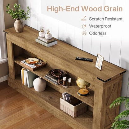 Tribesigns 63-Inch Long Console Table for Entryway, Narrow Long Entry Table with Shelves for Living Room, Farmhouse Sofa Console Behind Couch, for Foyer, Hallway, Brown - color: Brown