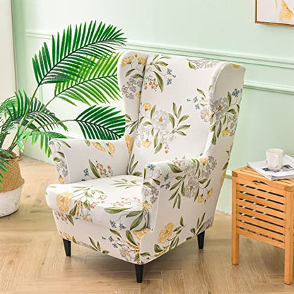 KRFOONN Wingback Chair Covers Slipcovers 2 Piece Stretch Wing Chair Covers Spandex Slipcovers Wingback Sofa Covers Armchair Covers Non-Slip Furniture Protector for Living Room Wingback Chairs, A14 - color: A14
