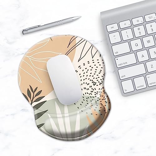 Ergonomic Mouse Pad with Support - Comfortable Wrist Rest, Non-Slip PU Base for Home Office, Studying, Gaming (Boho Leaves) - color: Boho Leaves