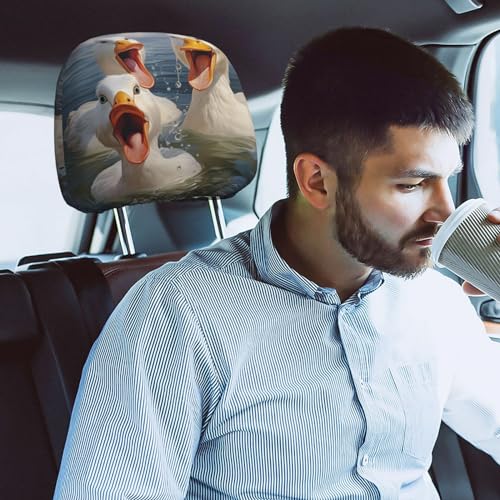 Dujiea 2 Pack Funny Animal Duck Car Headrest Covers, Universal Soft Car Seat Head Rest Protector, Vehicle Accessories Fabric Headrest Cover for Cars Vans Trucks - color: Funny Animal Duck