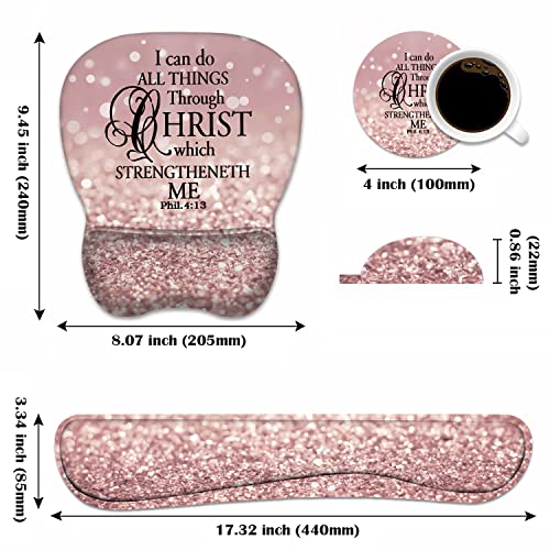 Ergonomic Mouse Pad Wrist Support and Keyboard Wrist Rest Set with Coasters, Non-Slip PU Base, Easy Typing & Pain Relief, Perfect for Home Office Working Studying, Bible Verse Phil 4-13 - color: Bible Verse Phil 4-13