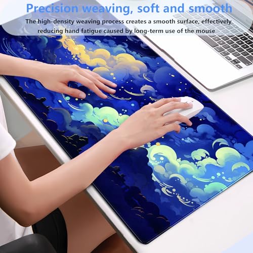 Galaxy Cloud Mouse Pad XXL - Extended Celestial Art Keyboard Desk Mat | Stunning large desk pad featuring a magical glowing cloud sea design. Perfect for cozy gaming and office setups. - color: Dark blue clouds