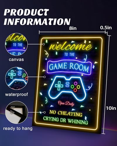 Video Game Decor for Teen Boys Gaming Wall Neon Sign Gamer Room Welcome Little Man Cave Teenage Bedroom Posters Decor Ready to Hang Set of 4, 8x10in (Framed) - size: 10L" x 8W" x 4 Panels