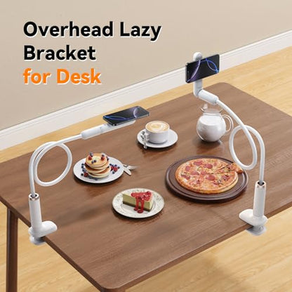 Magnetic Gooseneck Phone Holder for Bed, Flexible Long Arm Cell Phone Stand with Clamp Mount, 900° Rotation Overhead Phone Mount for Bedside, Headboard,Desk, Compatible with iPhone 17 Pro Max - size: 35.43'' Length-Magnetic