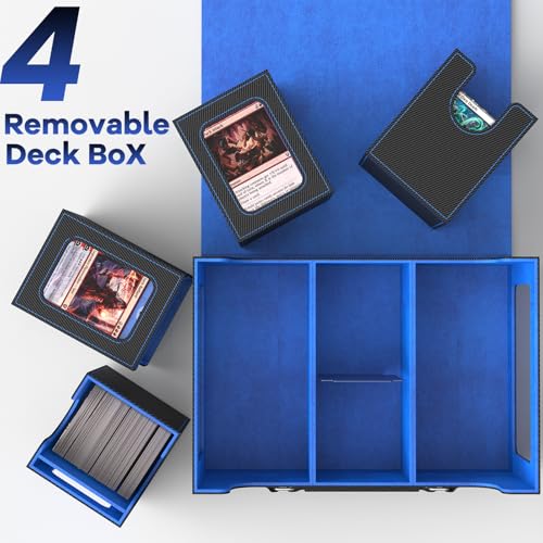 Commander Deck Box for MTG Fits 400+ Double-Sleeved Card Storage, 4 IN 1 Removable Card Case with Multi-purpose Deck Case, Display Window for TCG/PTCG/EDH, 4 Magnetic One Touch Holders(Black Blue) - color: Black Blue